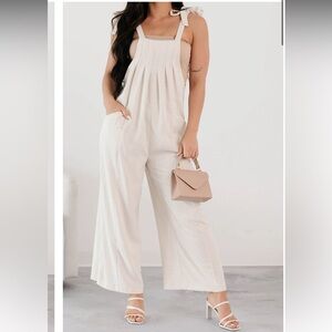 HYFVE Women's Alone at Last Navy Tie Strap Linen Jumpsuit